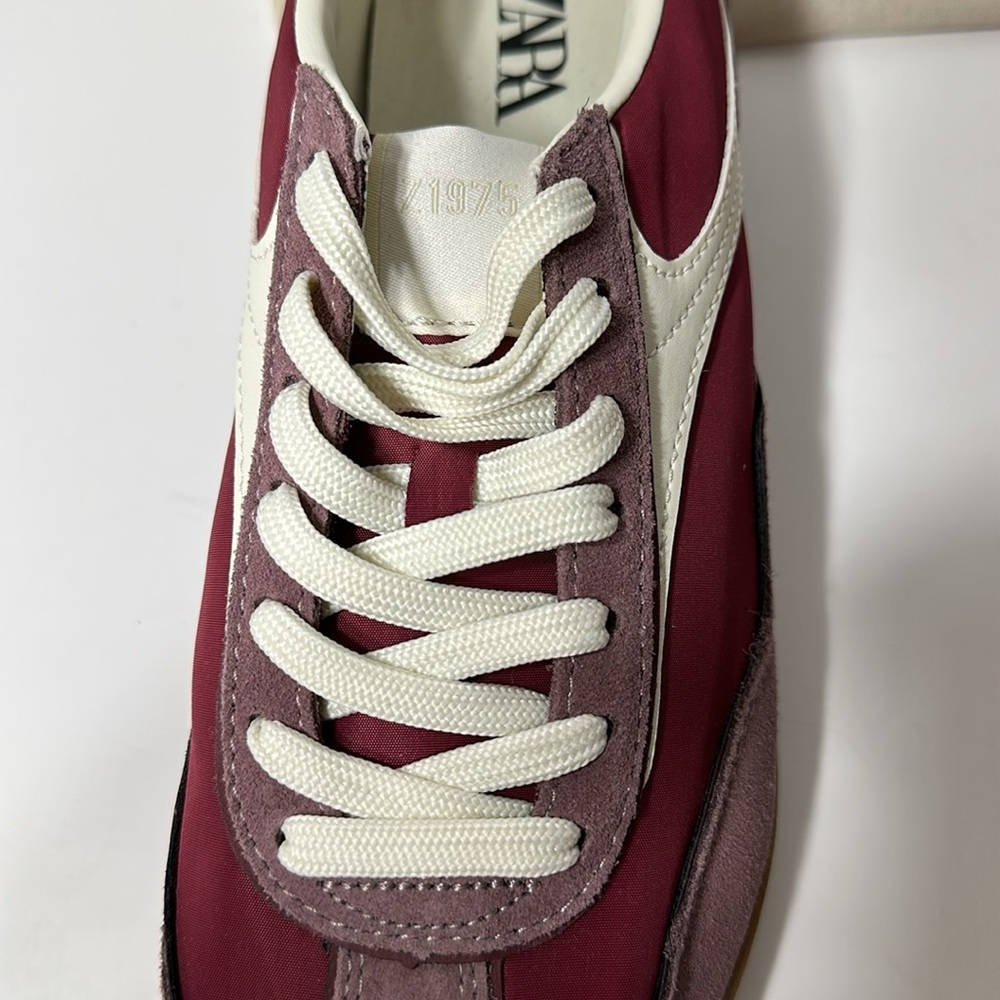 Zara Men's Maroon and Cream Sneakers - Picture 9 of 17